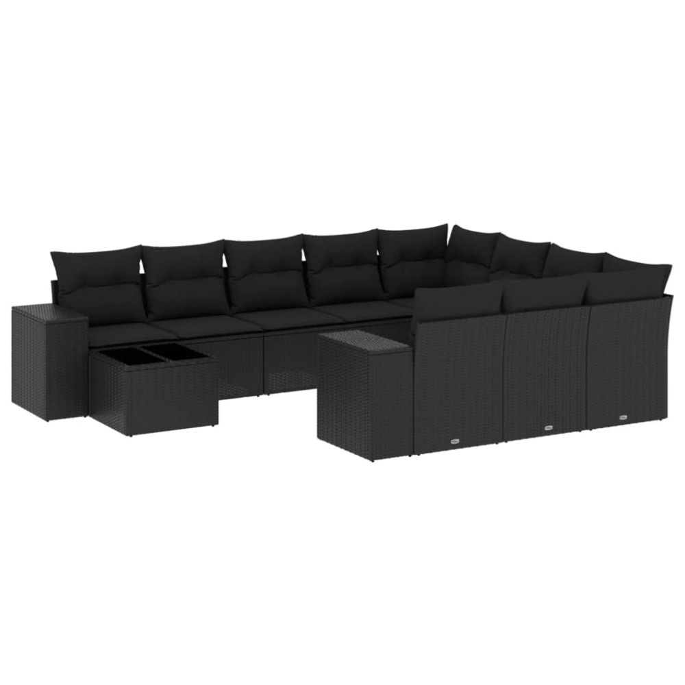 vidaXL Set canapele de grădină cu perne, 11 piese, negru, poliratan