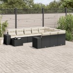 vidaXL Set canapele de grădină cu perne, 11 piese, negru, poliratan vidaXL Set canapele de grădină cu perne, 11 piese, negru, poliratan