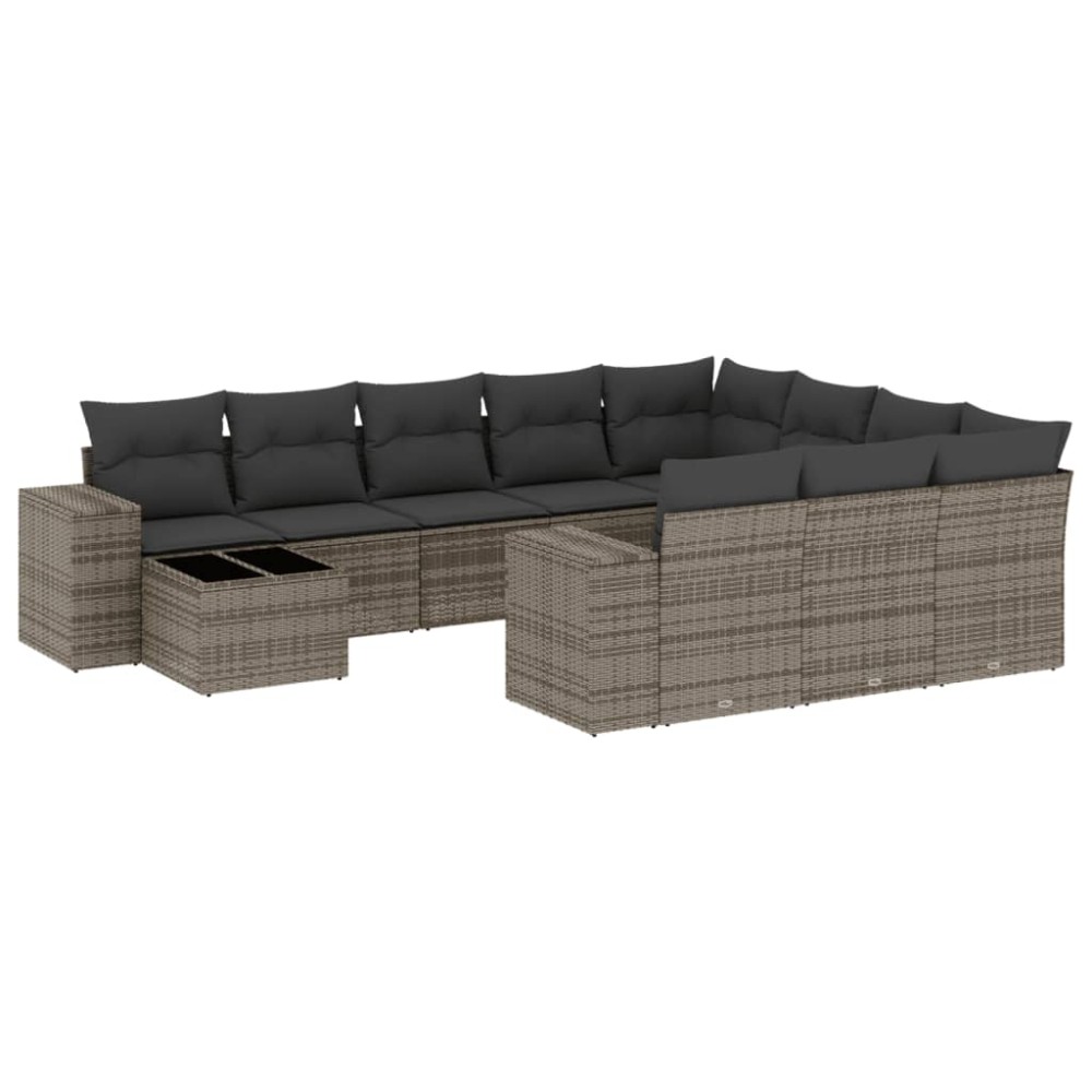 vidaXL Set canapele de grădină cu perne, 11 piese, gri, poliratan