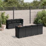 vidaXL Set mobilier de grădină cu perne, 8 piese, negru, poliratan vidaXL Set mobilier de grădină cu perne, 8 piese, negru, poliratan