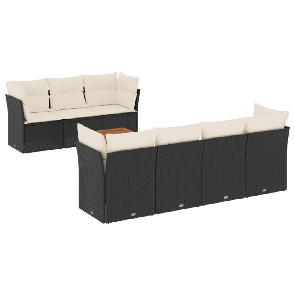 vidaXL Set mobilier de grădină cu perne, 8 piese, negru, poliratan