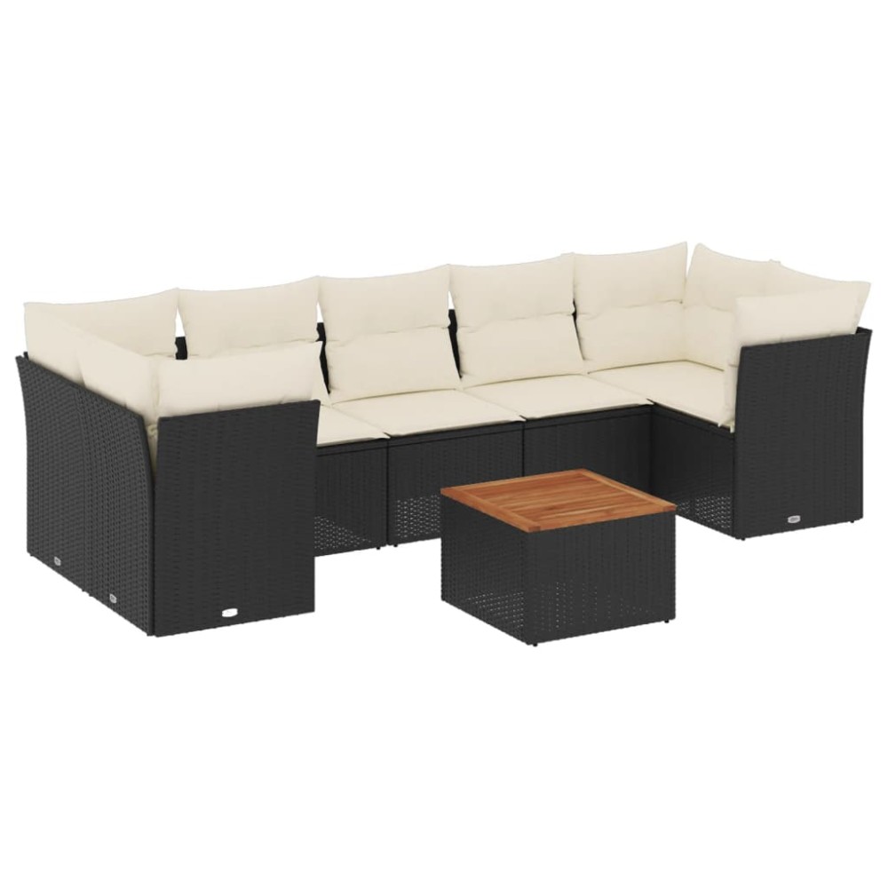 vidaXL Set mobilier de grădină cu perne, 8 piese, negru, poliratan