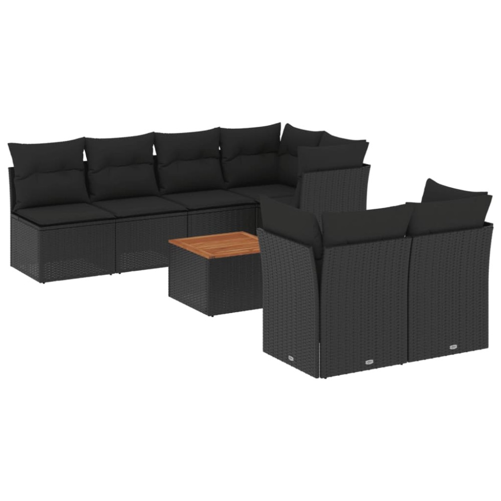 vidaXL Set mobilier de grădină cu perne, 8 piese, negru, poliratan