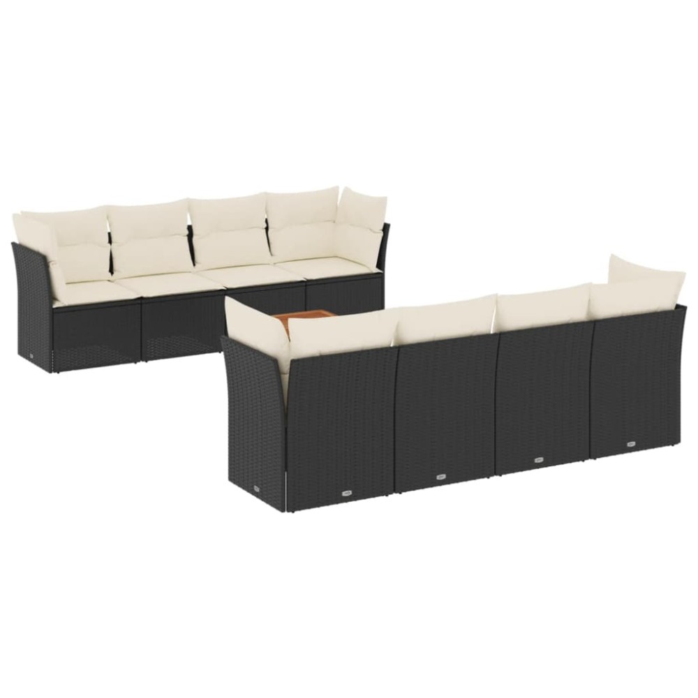 vidaXL Set mobilier de grădină cu perne, 9 piese, negru, poliratan
