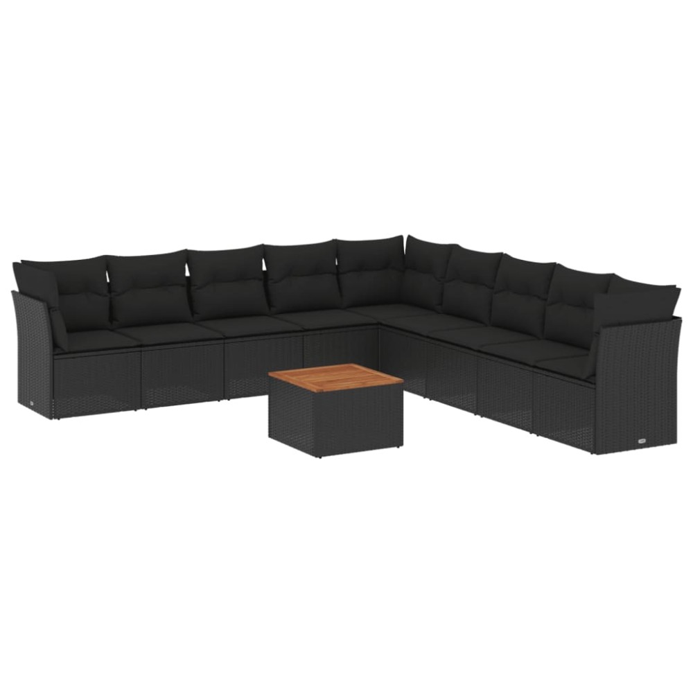 vidaXL Set canapele de grădină cu perne, 10 piese, negru, poliratan