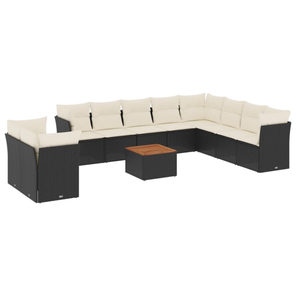 vidaXL Set canapele de grădină cu perne, 11 piese, negru, poliratan