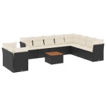 vidaXL Set canapele de grădină cu perne, 11 piese, negru, poliratan