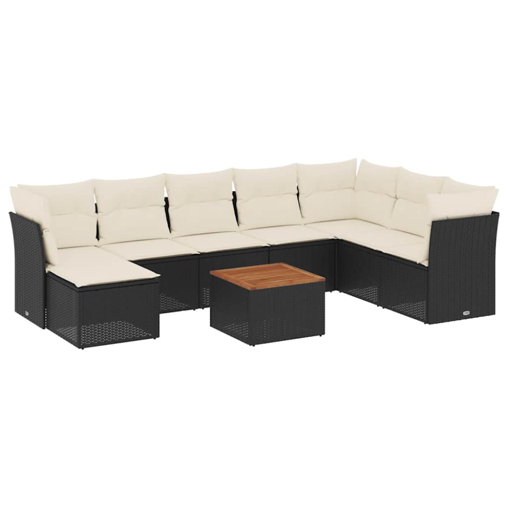 vidaXL Set mobilier de grădină cu perne, 9 piese, negru, poliratan