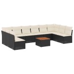 vidaXL Set canapele de grădină cu perne, 11 piese, negru, poliratan