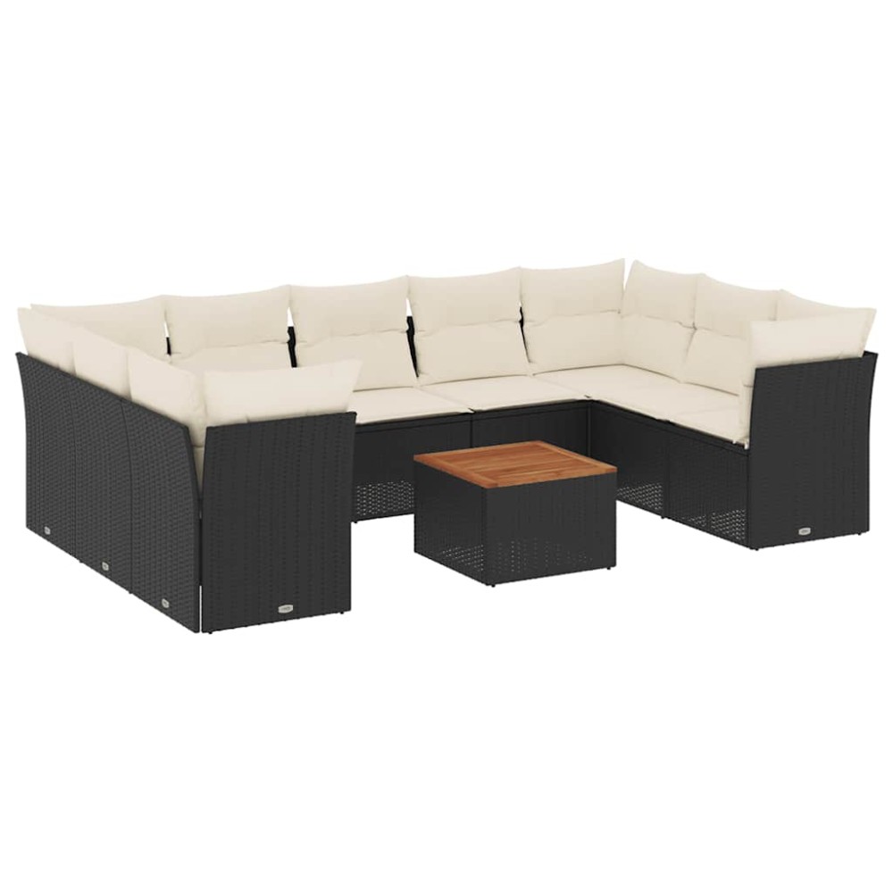 vidaXL Set canapele de grădină cu perne, 10 piese, negru, poliratan