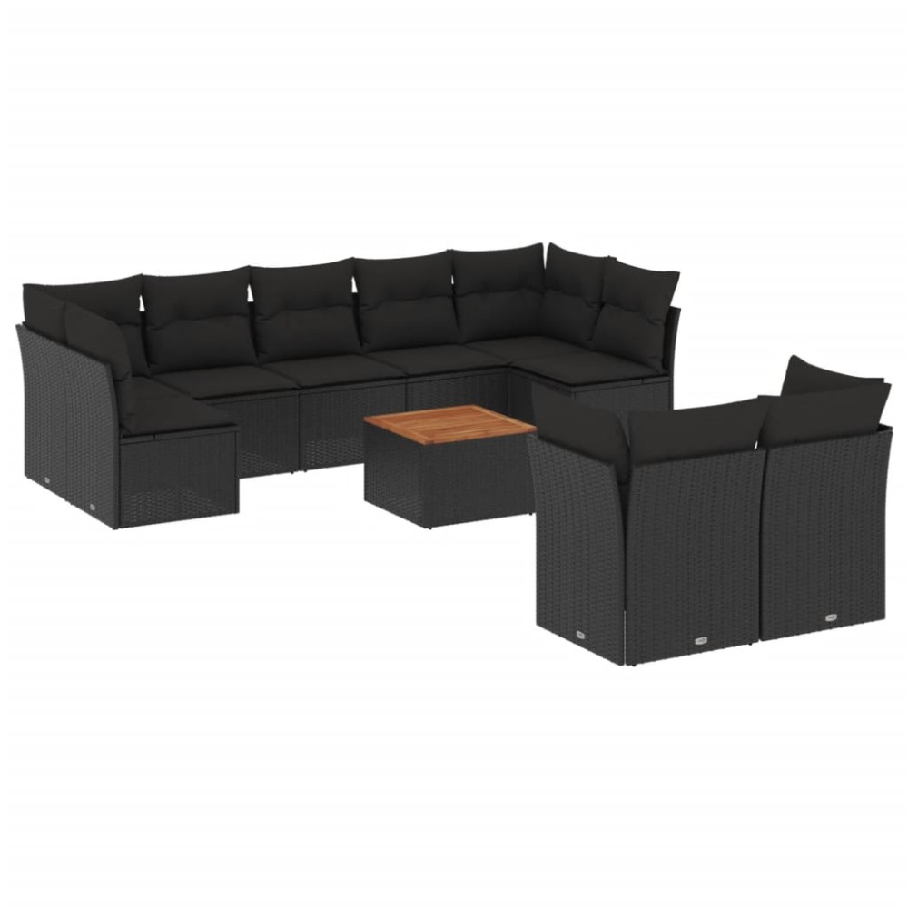 vidaXL Set canapele de grădină cu perne, 10 piese, negru, poliratan