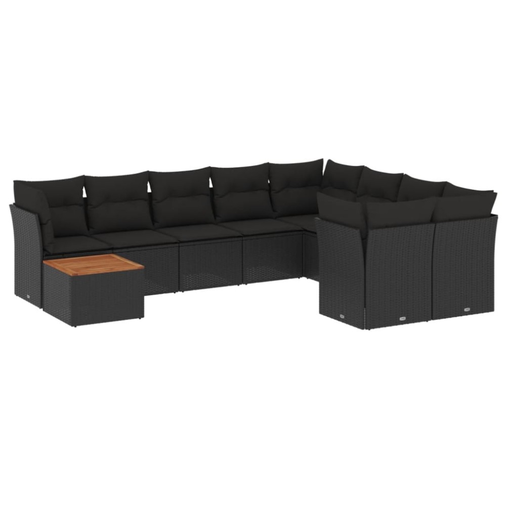 vidaXL Set canapele de grădină cu perne, 10 piese, negru, poliratan