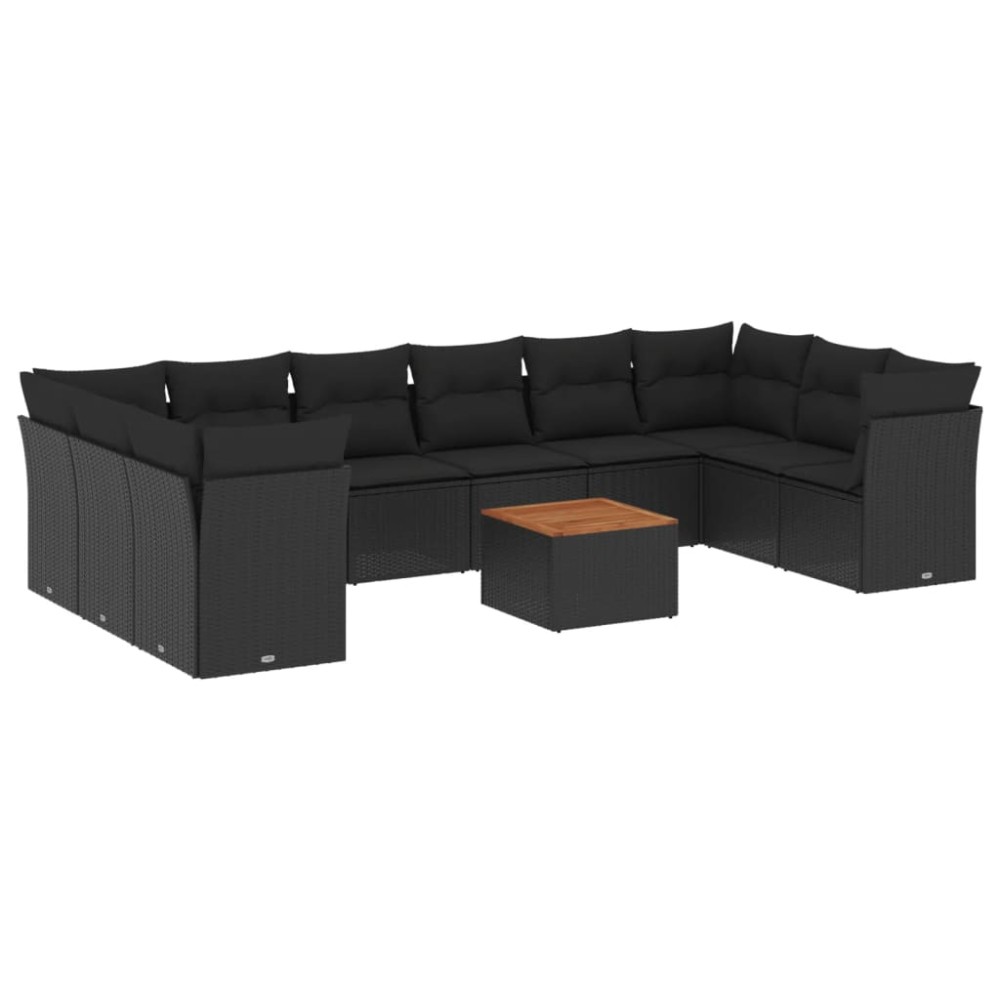 vidaXL Set canapele de grădină cu perne, 11 piese, negru, poliratan