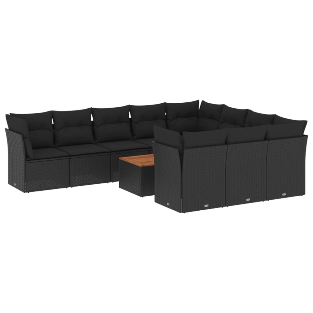 vidaXL Set canapele de grădină cu perne, 11 piese, negru, poliratan