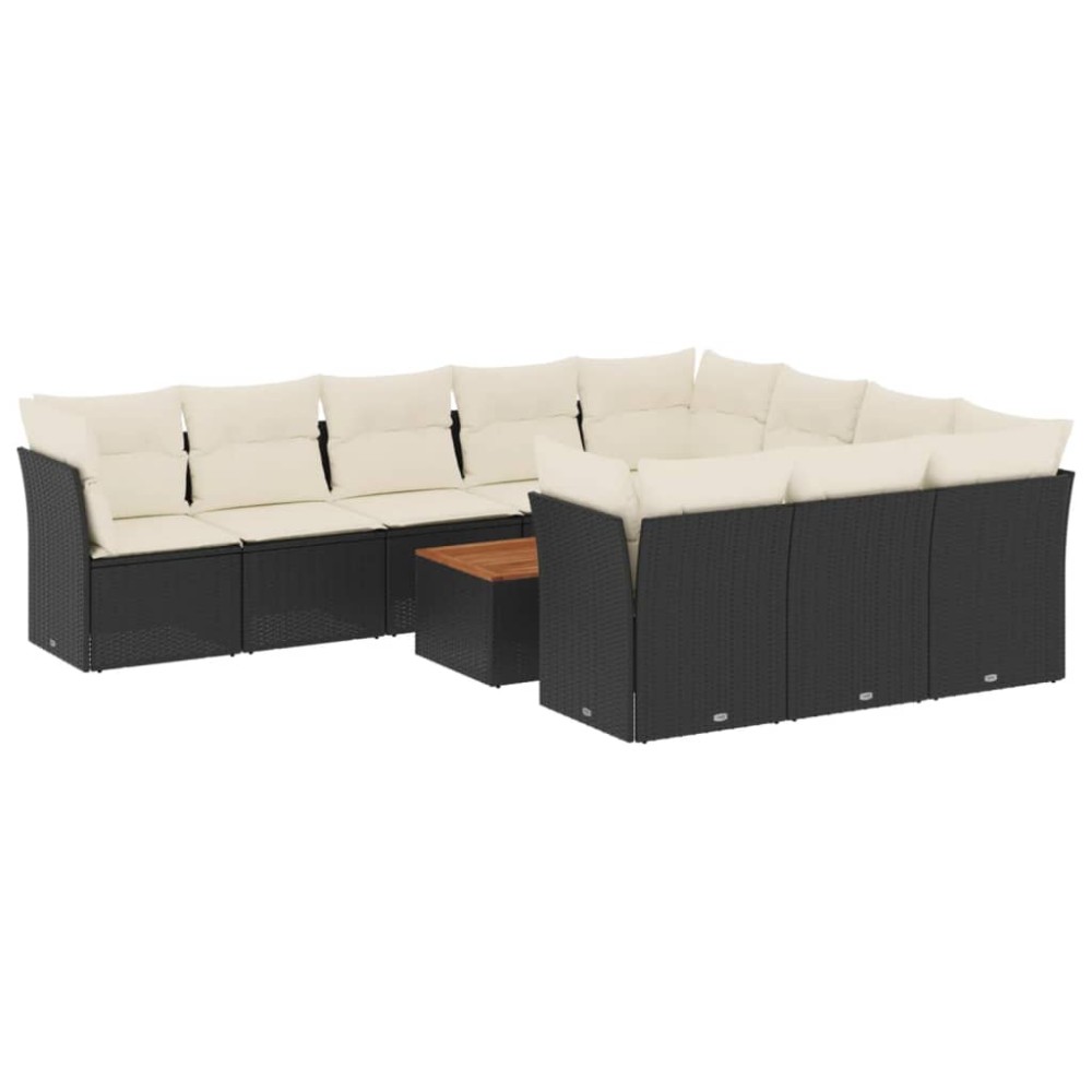vidaXL Set canapele de grădină cu perne, 11 piese, negru, poliratan