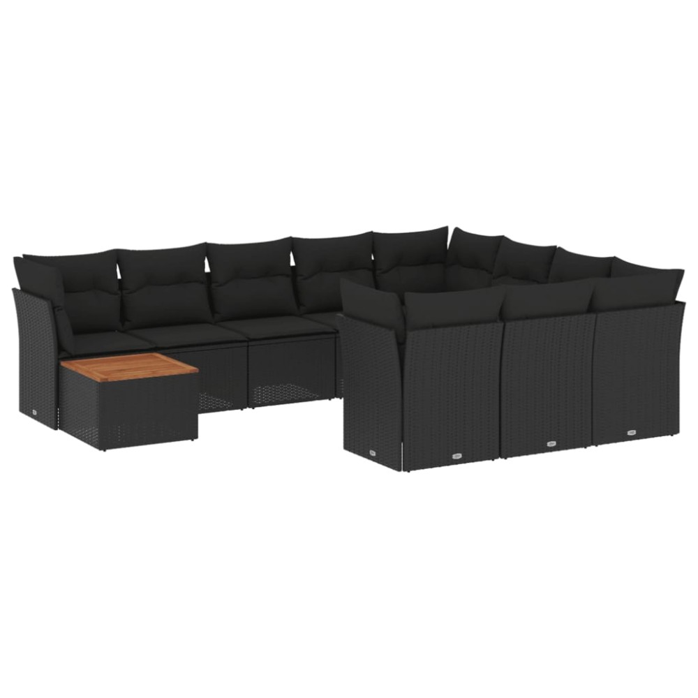 vidaXL Set canapele de grădină cu perne, 11 piese, negru, poliratan