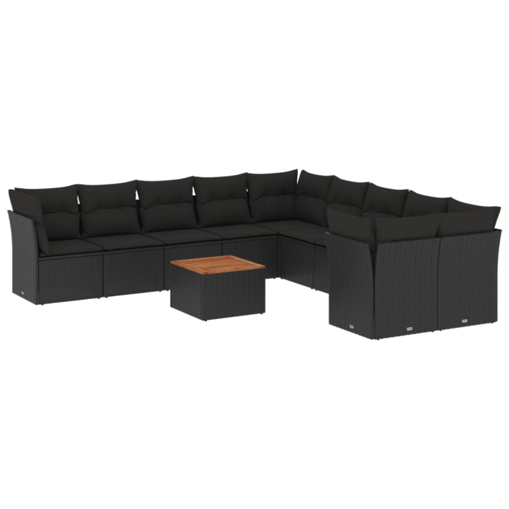 vidaXL Set canapele de grădină cu perne, 11 piese, negru, poliratan