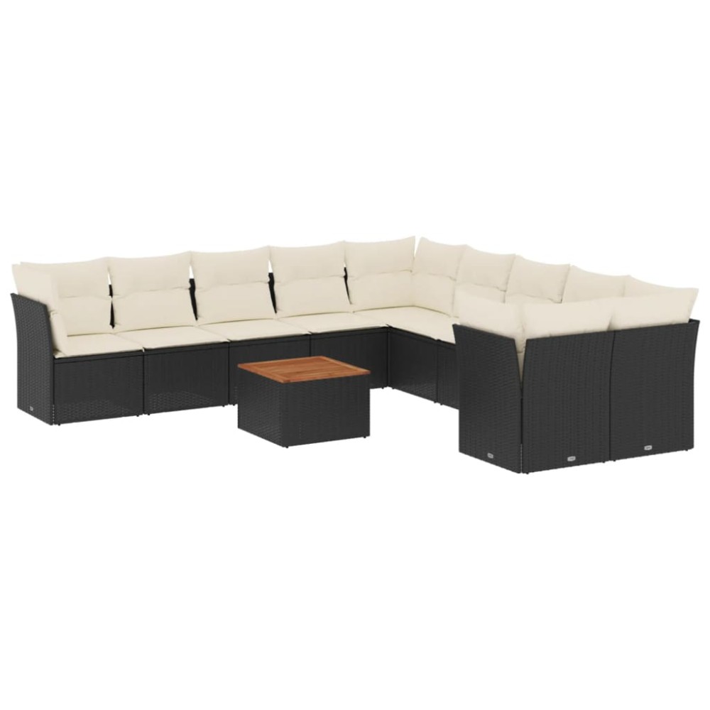 vidaXL Set canapele de grădină cu perne, 11 piese, negru, poliratan