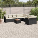 vidaXL Set canapele de grădină cu perne, 11 piese, negru, poliratan vidaXL Set canapele de grădină cu perne, 11 piese, negru, poliratan