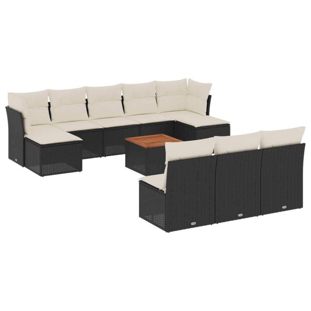 vidaXL Set canapele de grădină cu perne, 11 piese, negru, poliratan