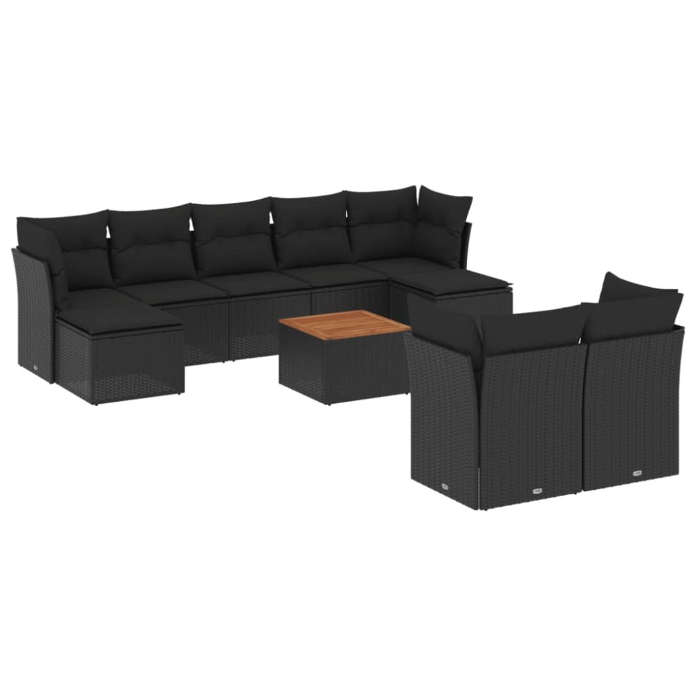 vidaXL Set canapele de grădină cu perne, 10 piese, negru, poliratan