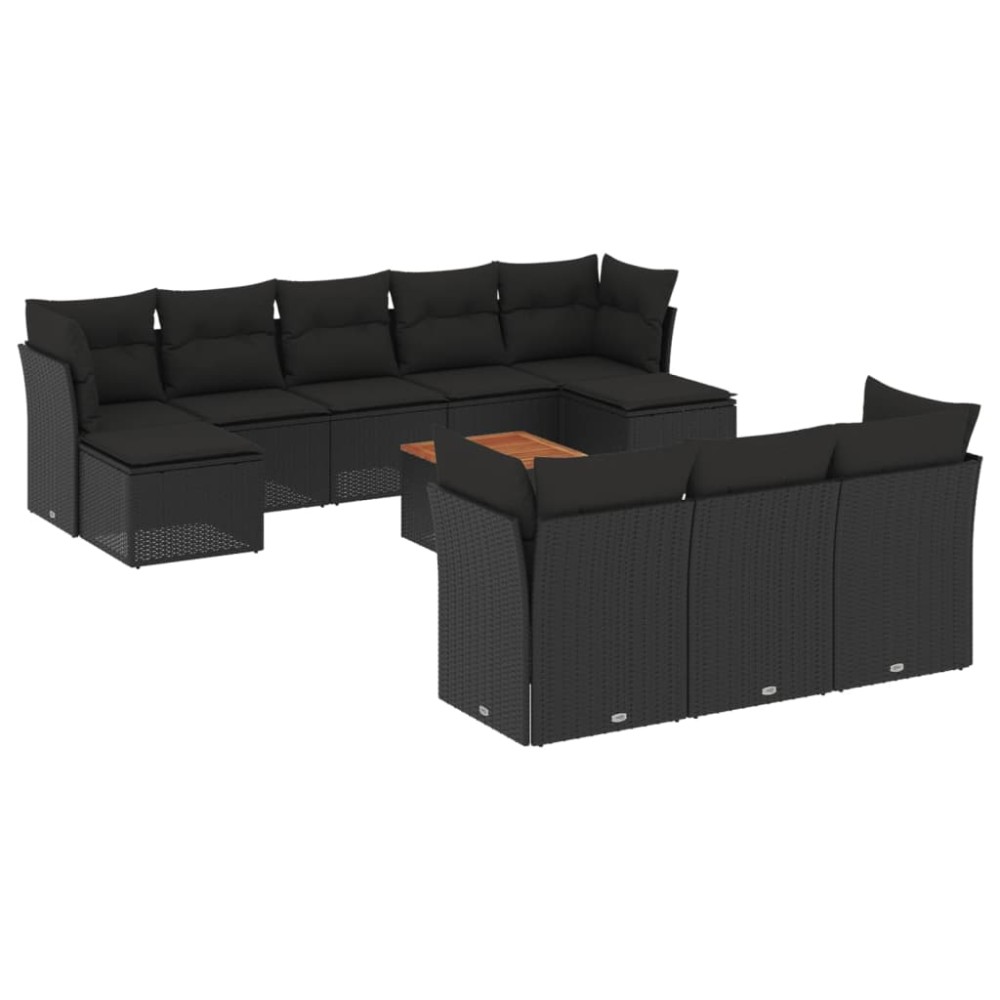 vidaXL Set canapele de grădină cu perne, 11 piese, negru, poliratan
