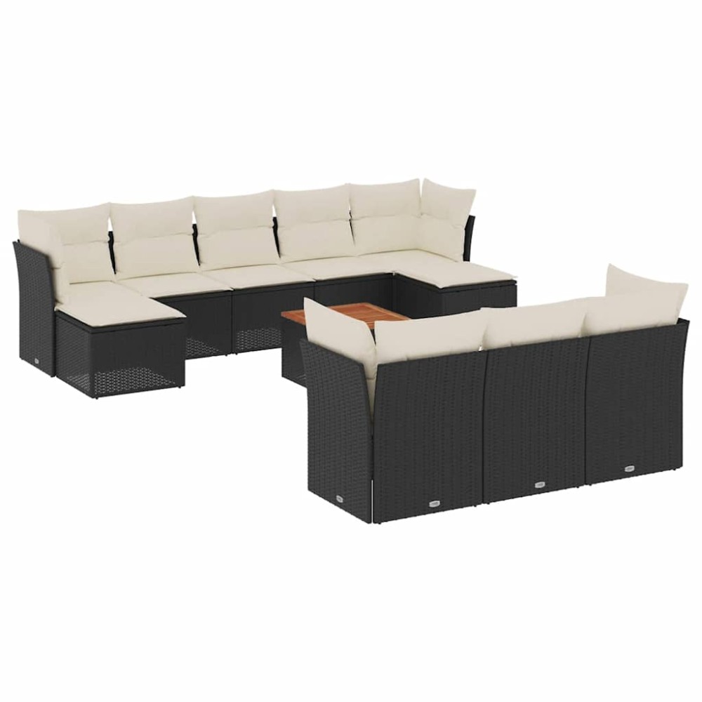 vidaXL Set canapele de grădină cu perne, 11 piese, negru, poliratan