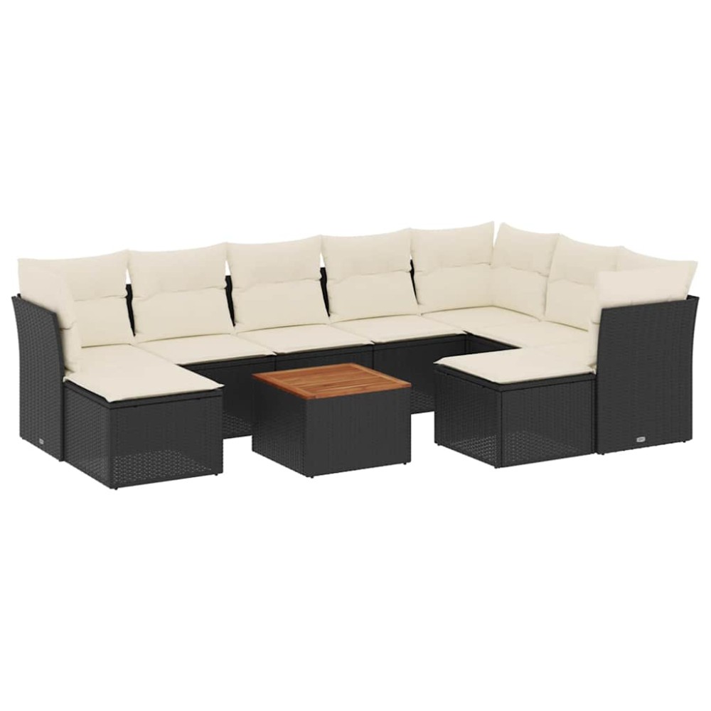 vidaXL Set canapele de grădină cu perne, 10 piese, negru, poliratan