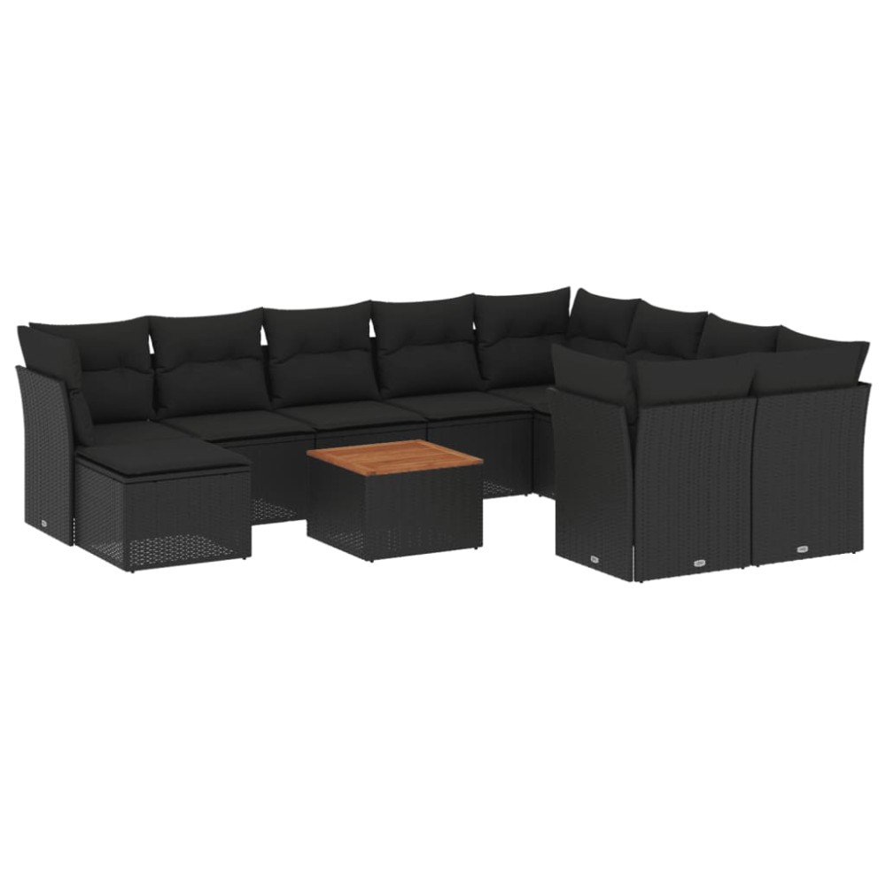 vidaXL Set canapele de grădină cu perne, 11 piese, negru, poliratan