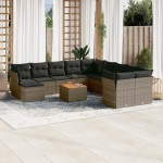 vidaXL Set canapea de grădină cu perne, 12 piese, gri, poliratan vidaXL Set canapea de grădină cu perne, 12 piese, gri, poliratan