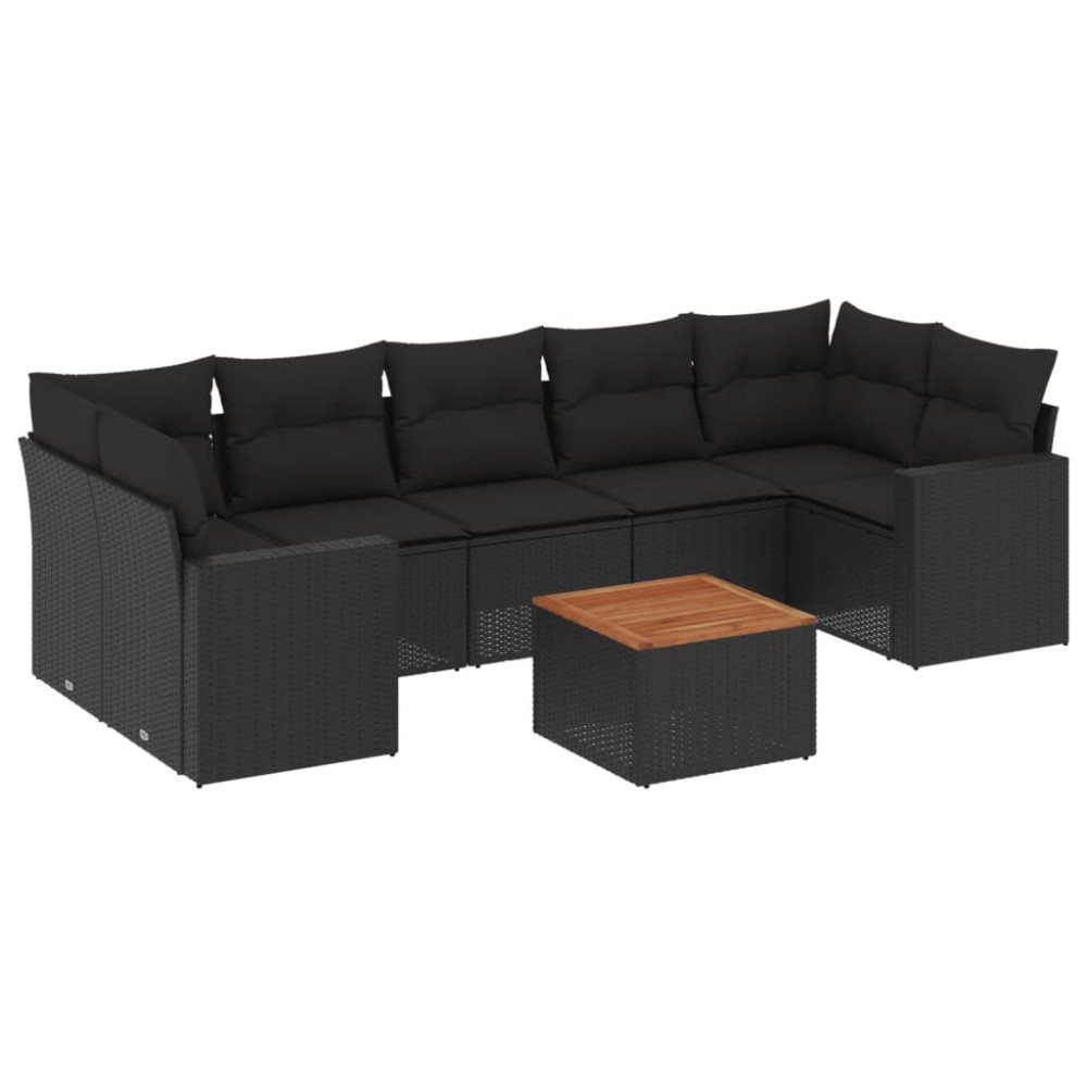 vidaXL Set mobilier de grădină cu perne, 8 piese, negru, poliratan