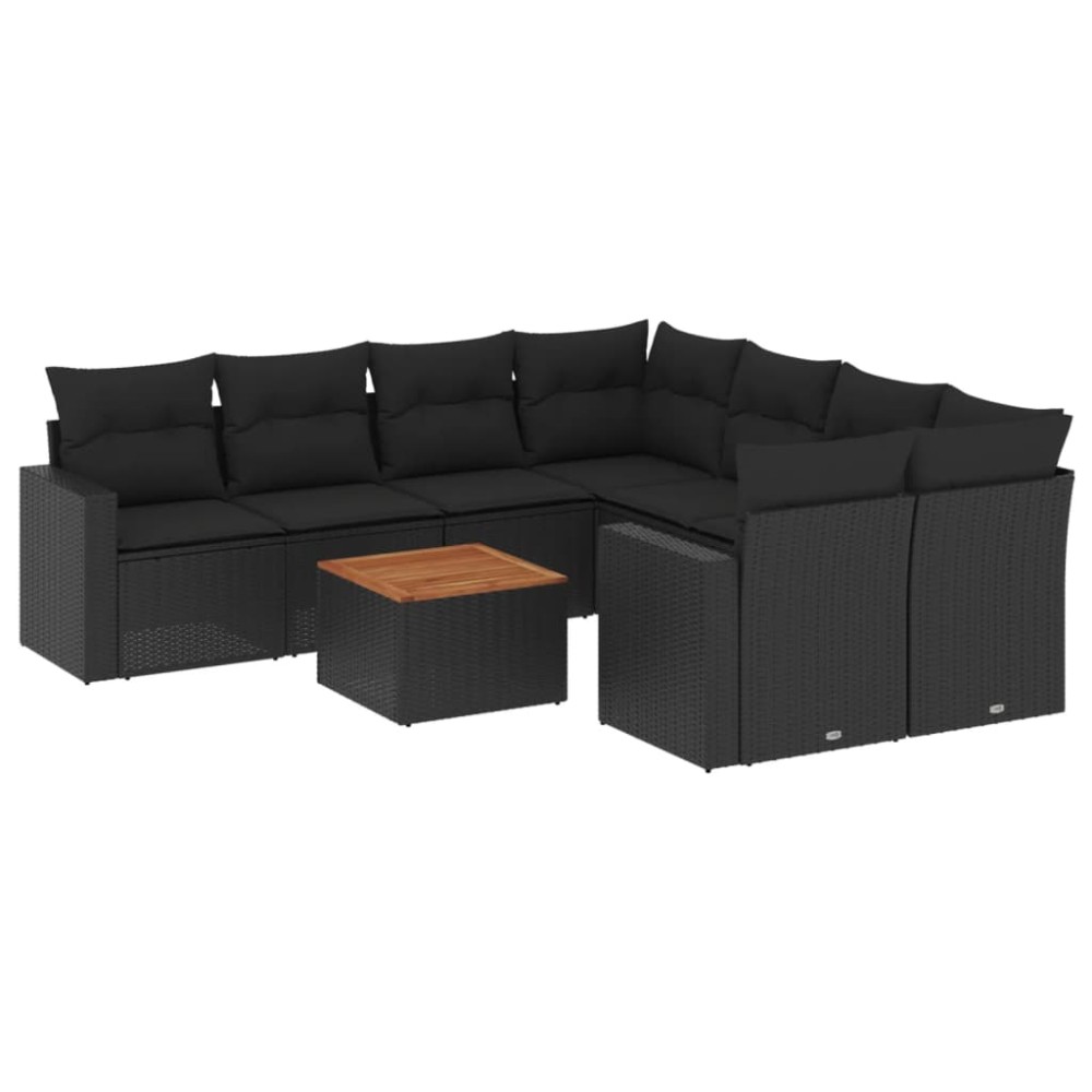 vidaXL Set mobilier de grădină cu perne, 9 piese, negru, poliratan