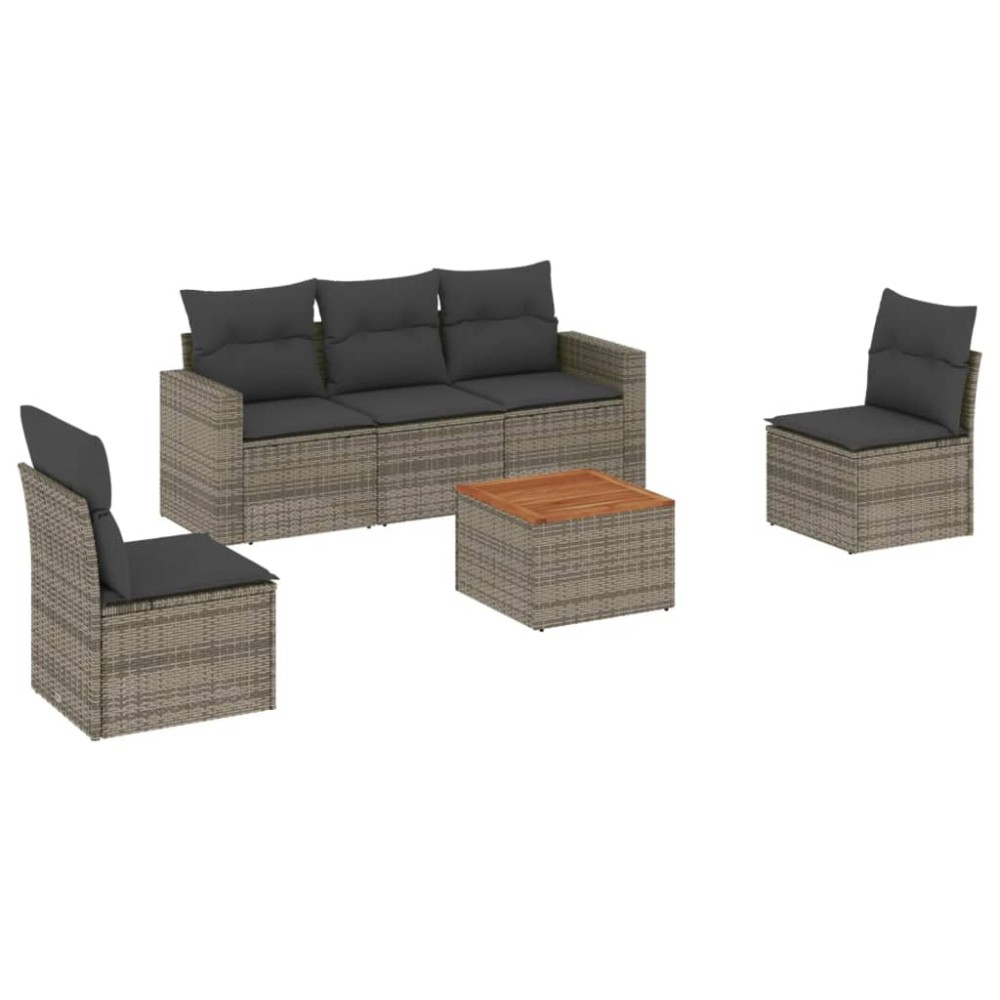 vidaXL Set mobilier grădină cu perne, 6 piese, gri, poliratan