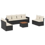 vidaXL Set mobilier de grădină cu perne, 9 piese, negru, poliratan