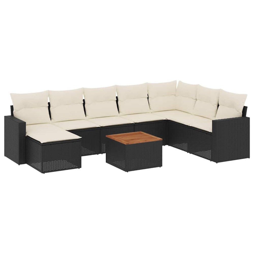 vidaXL Set mobilier de grădină cu perne, 9 piese, negru, poliratan