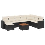 vidaXL Set mobilier de grădină cu perne, 9 piese, negru, poliratan