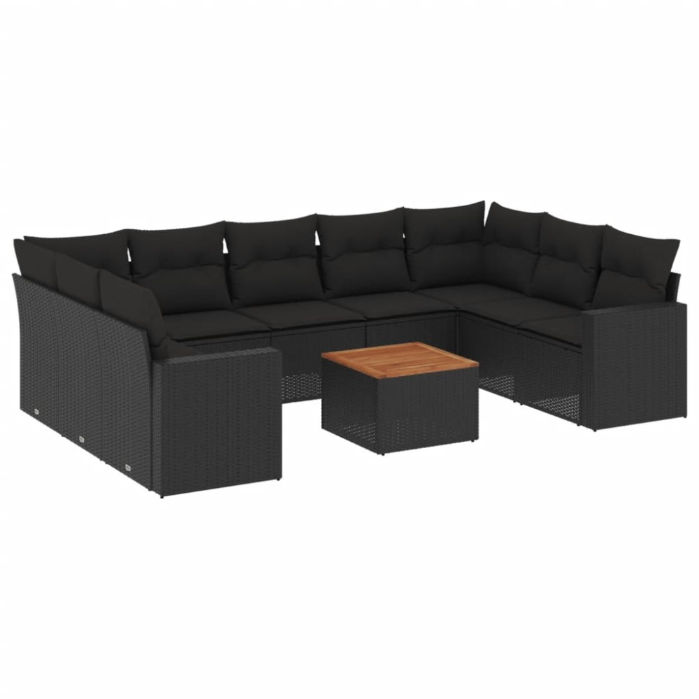 vidaXL Set canapele de grădină cu perne, 10 piese, negru, poliratan