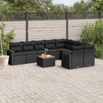 vidaXL Set canapele de grădină cu perne, 10 piese, negru, poliratan vidaXL Set canapele de grădină cu perne, 10 piese, negru, poliratan