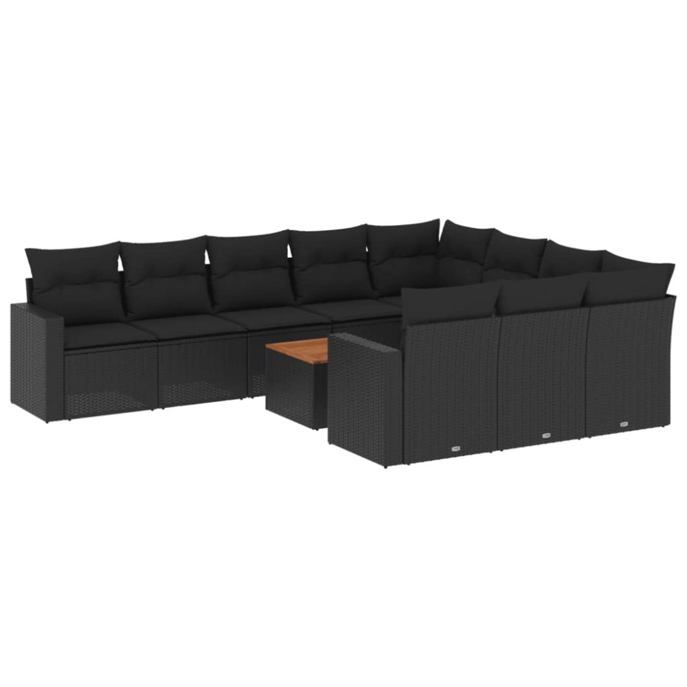 vidaXL Set canapele de grădină cu perne, 11 piese, negru, poliratan