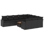 vidaXL Set canapele de grădină cu perne, 11 piese, negru, poliratan