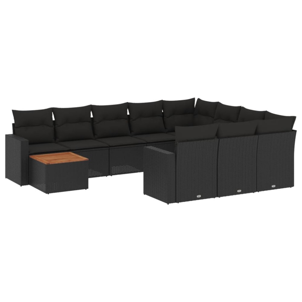 vidaXL Set canapele de grădină cu perne, 11 piese, negru, poliratan