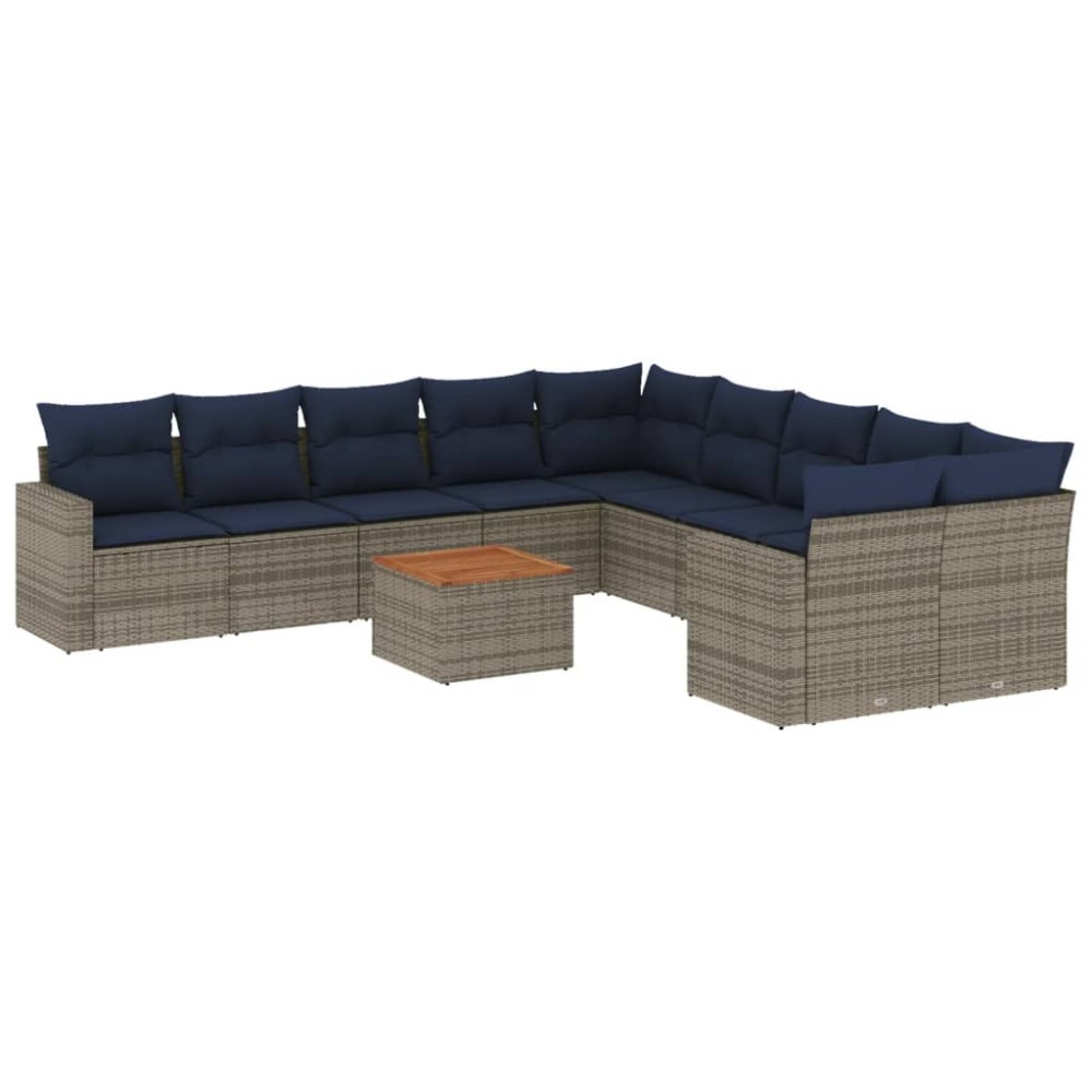 vidaXL Set canapele de grădină cu perne, 11 piese, gri, poliratan