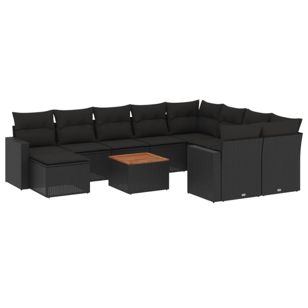 vidaXL Set canapele de grădină cu perne, 11 piese, negru, poliratan