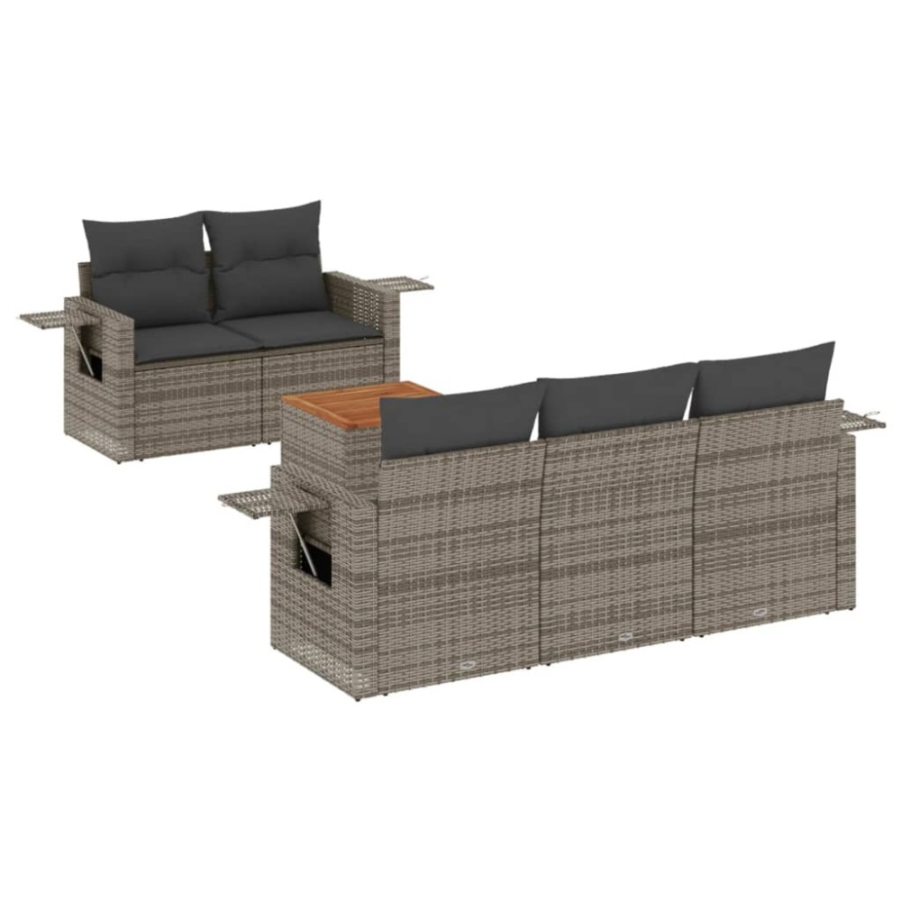 vidaXL Set mobilier grădină cu perne, 6 piese, gri, poliratan