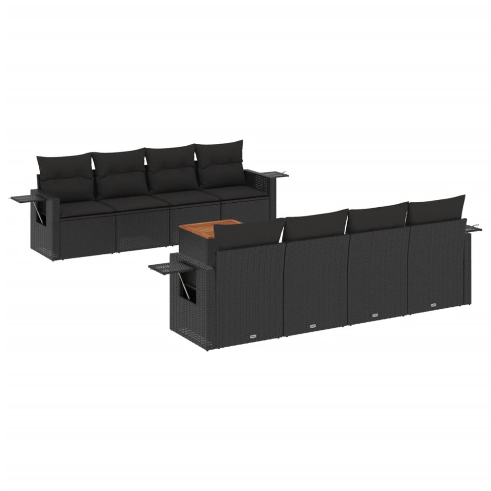 vidaXL Set mobilier de grădină cu perne, 9 piese, negru, poliratan