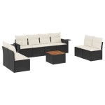 vidaXL Set mobilier de grădină cu perne, 9 piese, negru, poliratan vidaXL Set mobilier de grădină cu perne, 9 piese, negru, poliratan