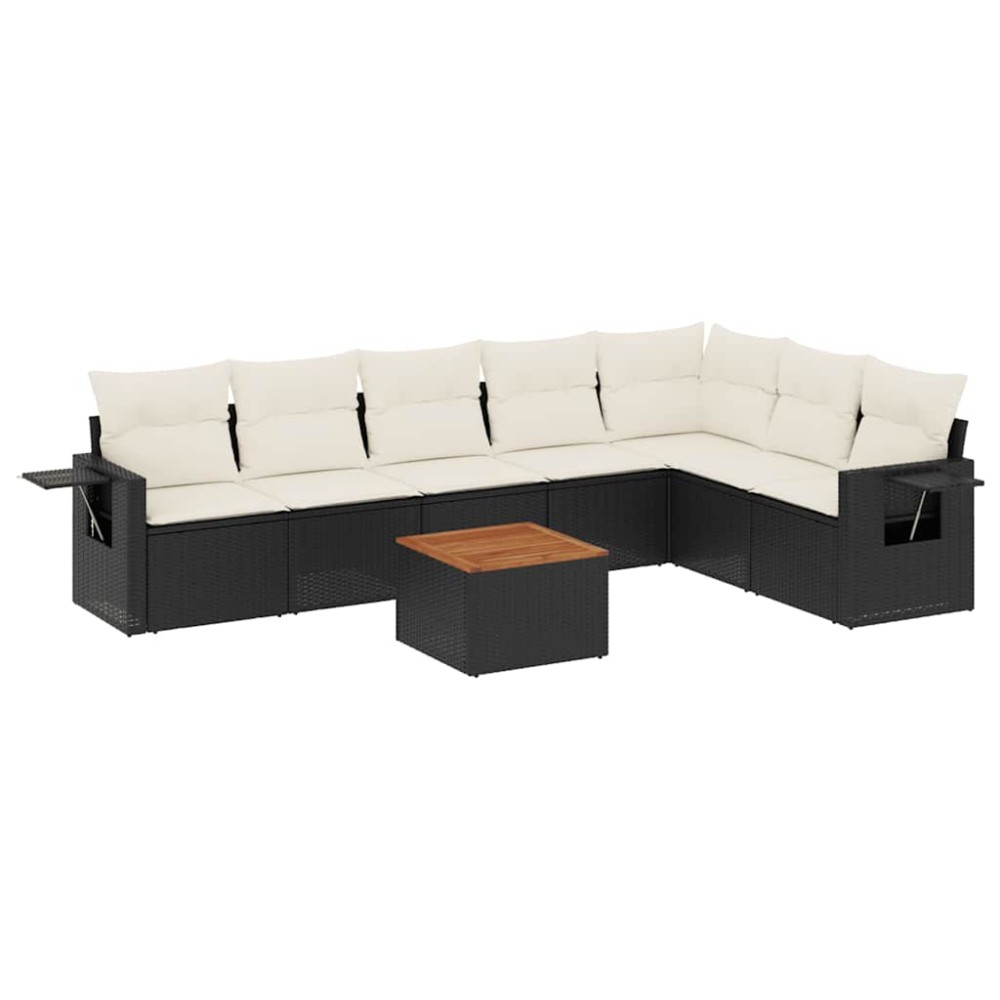 vidaXL Set mobilier de grădină cu perne, 8 piese, negru, poliratan