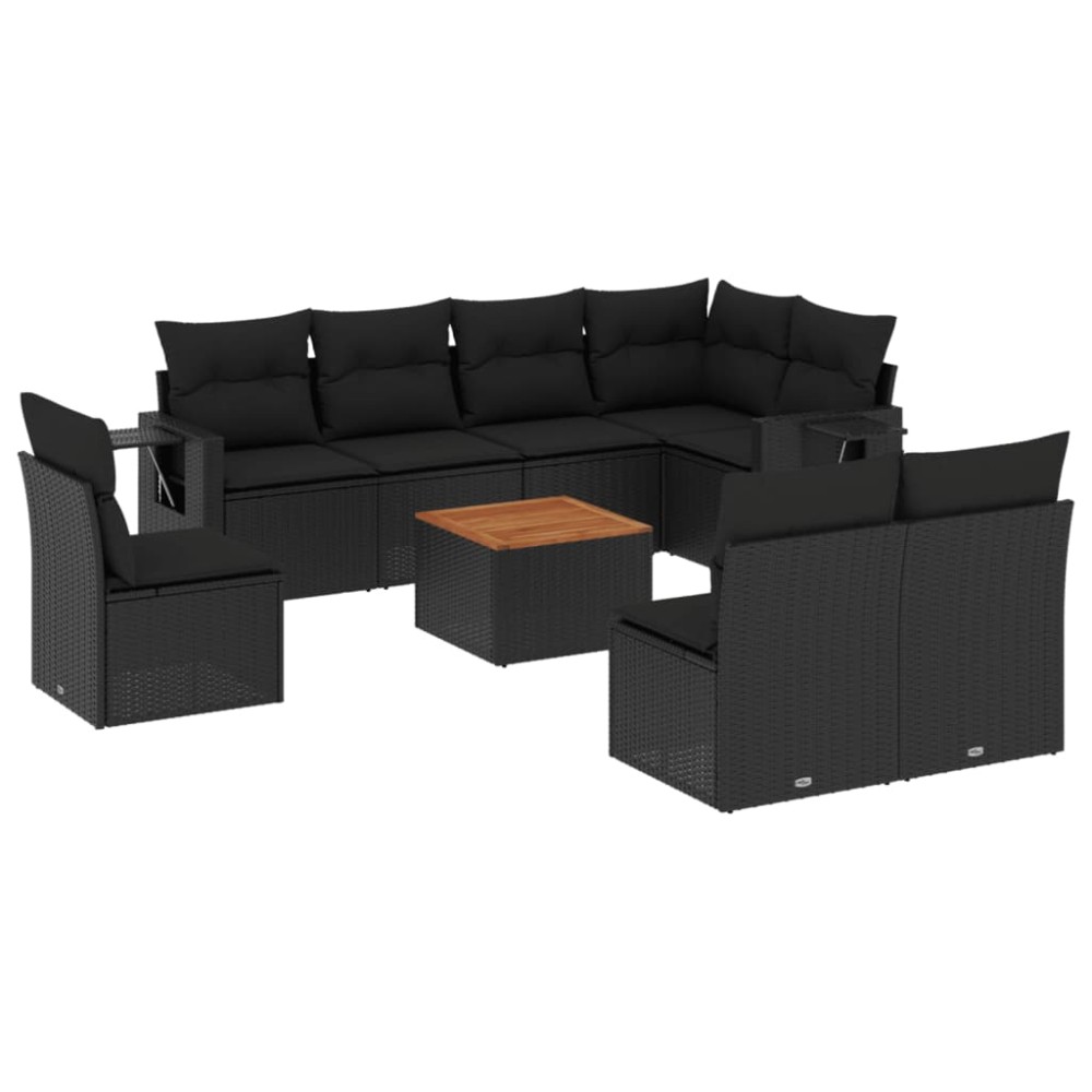 vidaXL Set mobilier de grădină cu perne, 9 piese, negru, poliratan