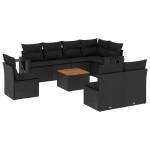 vidaXL Set mobilier de grădină cu perne, 9 piese, negru, poliratan