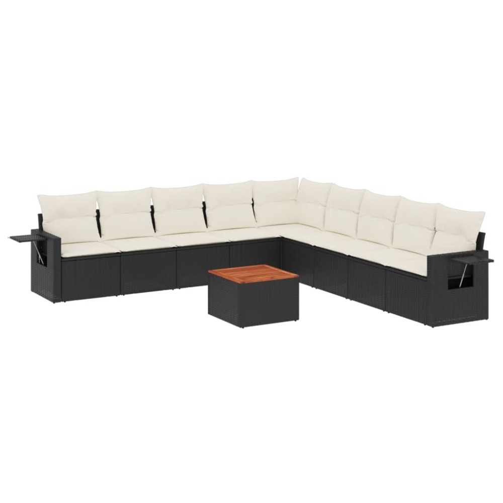 vidaXL Set canapele de grădină cu perne, 10 piese, negru, poliratan